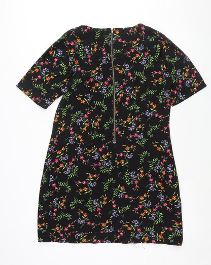 Apricot Womens Black Floral Polyester Shift Size L Round Neck Zip