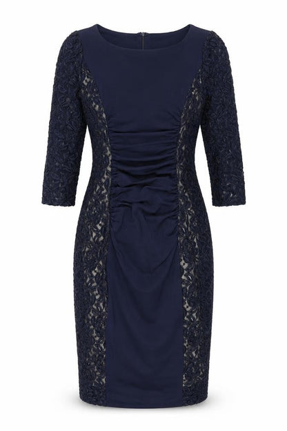 Phase Eight Womens Blue Polyester Bodycon Size 8 Round Neck Zip - Lace Panelling Rouched