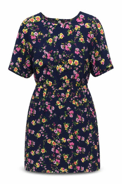 Warehouse Womens Blue Floral Viscose Shift Size 16 Round Neck Button