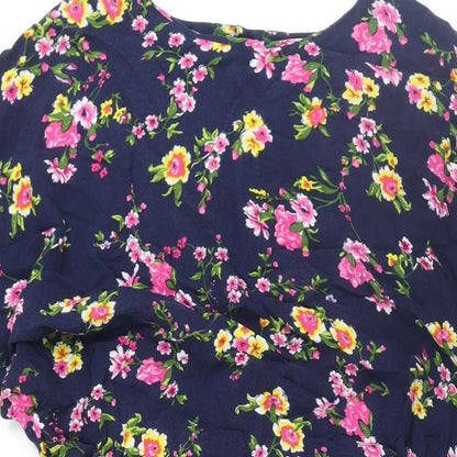 Warehouse Womens Blue Floral Viscose Shift Size 16 Round Neck Button