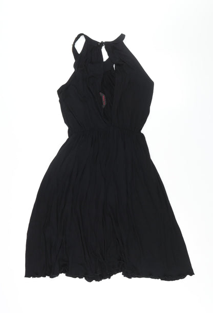 Miss Selfridge Womens Black Viscose Shift Size 10 Round Neck Button - Beaded Neckline