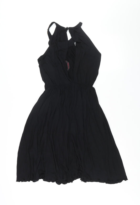 Miss Selfridge Womens Black Viscose Shift Size 10 Round Neck Button - Beaded Neckline