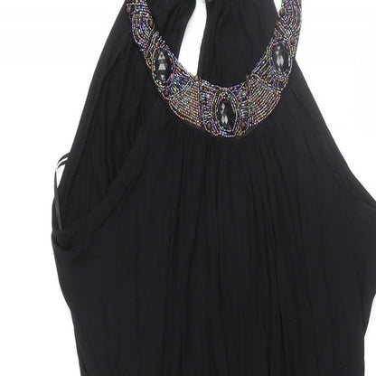 Miss Selfridge Womens Black Viscose Shift Size 10 Round Neck Button - Beaded Neckline