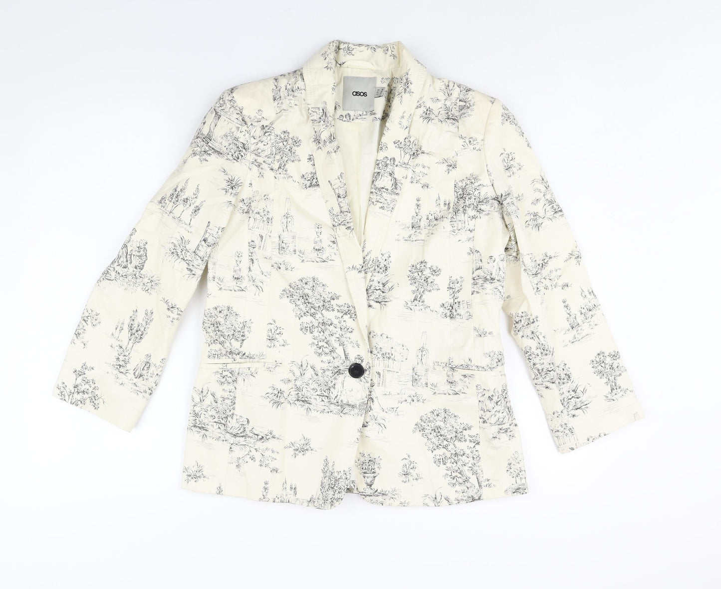 ASOS Womens Ivory Geometric Cotton Jacket Suit Jacket Size 10 - Tree Print