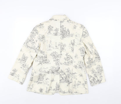 ASOS Womens Ivory Geometric Cotton Jacket Suit Jacket Size 10 - Tree Print