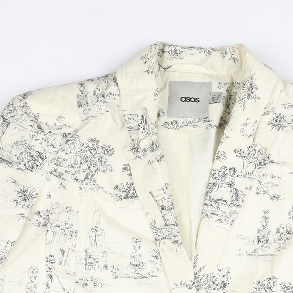 ASOS Womens Ivory Geometric Cotton Jacket Suit Jacket Size 10 - Tree Print