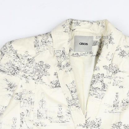 ASOS Womens Ivory Geometric Cotton Jacket Suit Jacket Size 10 - Tree Print