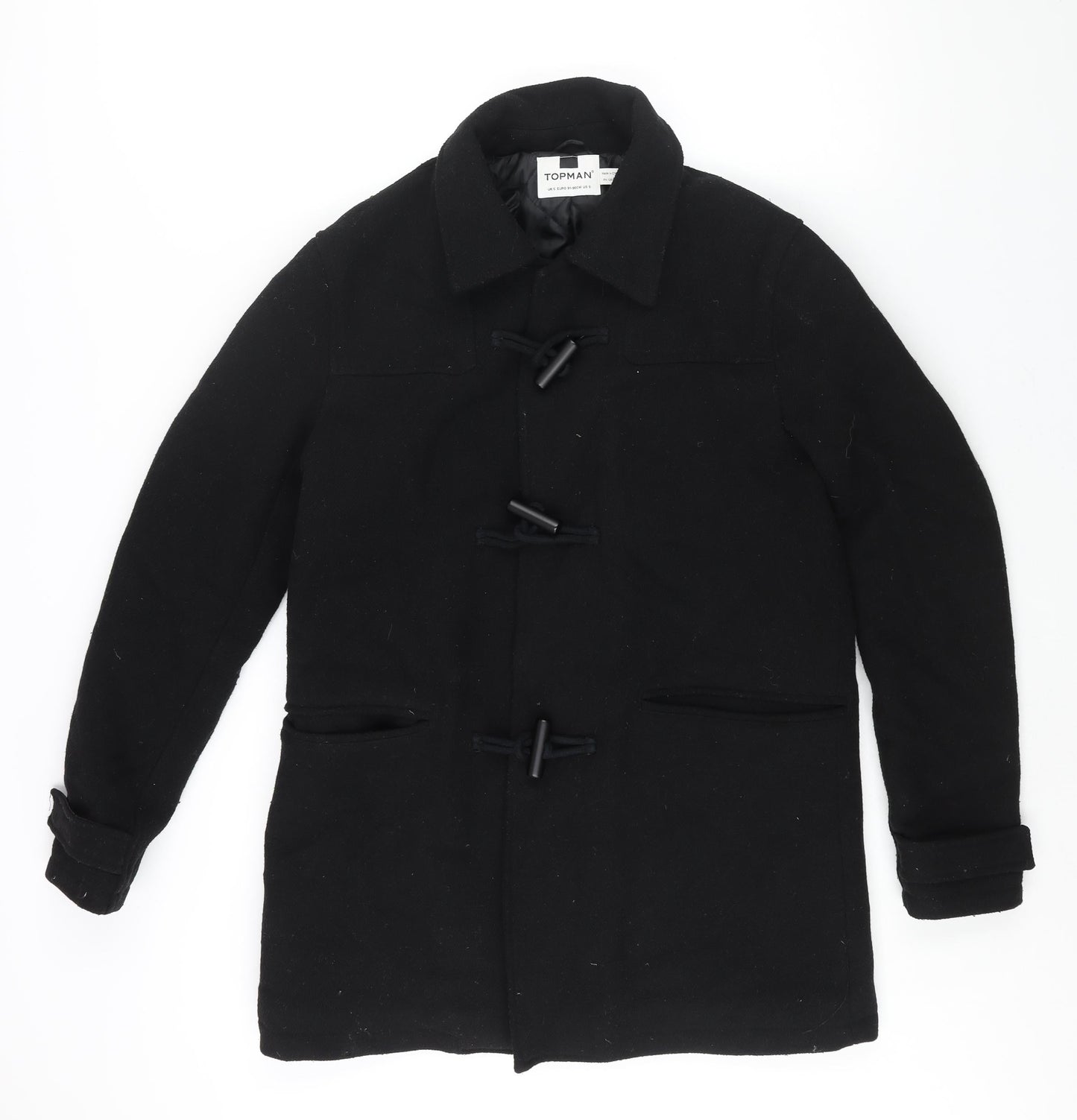 Mens UK Size S Topman Black Pea Coat