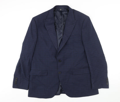 Marks and Spencer Mens Blue Check Polyester Jacket Suit Jacket Size 42 Regular