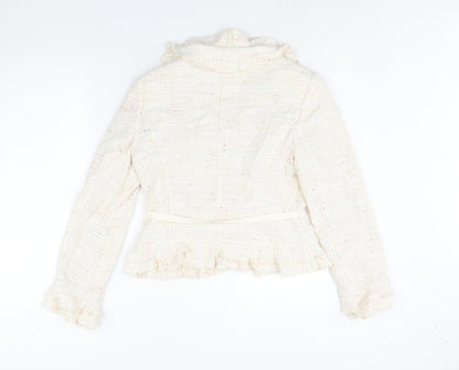 Nexst Womens Ivory Jacket Size 12 Hook & Eye - Frill Belted