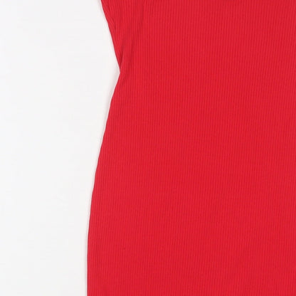 H&M Womens Red Cotton Bodycon Size M Off the Shoulder Pullover