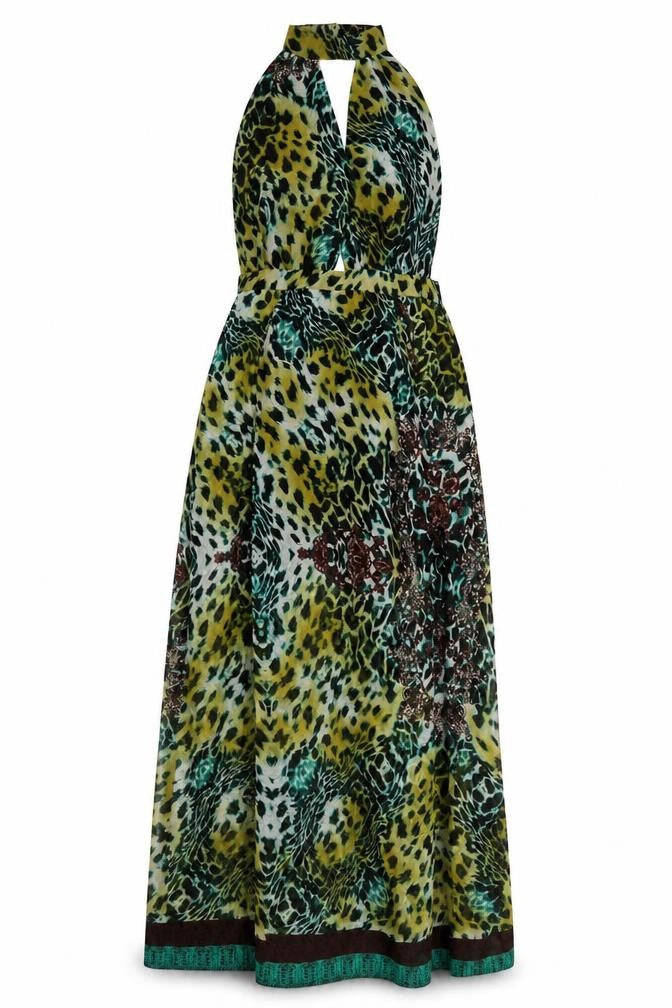 PRETTYLITTLETHING Womens Multicoloured Animal Print Polyester A-Line Size 10 Halter Zip