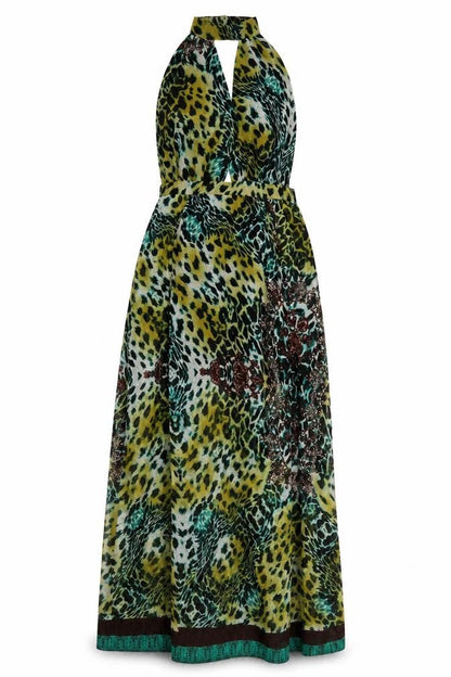 PRETTYLITTLETHING Womens Multicoloured Animal Print Polyester A-Line Size 10 Halter Zip