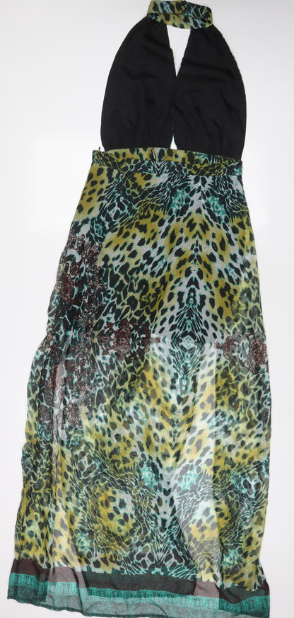 PRETTYLITTLETHING Womens Multicoloured Animal Print Polyester A-Line Size 10 Halter Zip