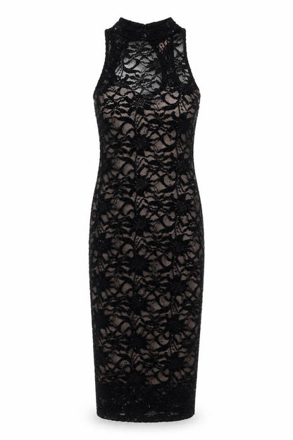 Lipsy Womens Black Nylon Bodycon Size 10 Round Neck Button