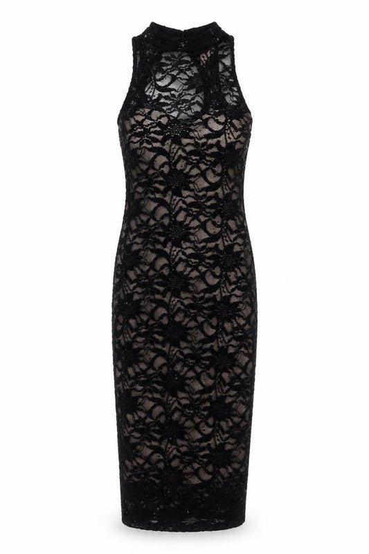 Lipsy Womens Black Nylon Bodycon Size 10 Round Neck Button
