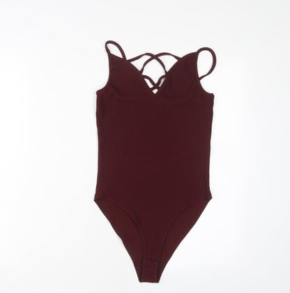 New Look Womens Red Polyester Bodysuit One-Piece Size 10 Snap