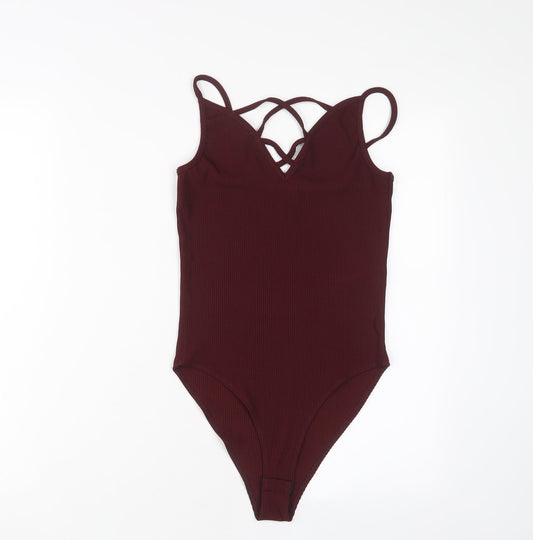 New Look Womens Red Polyester Bodysuit One-Piece Size 10 Snap