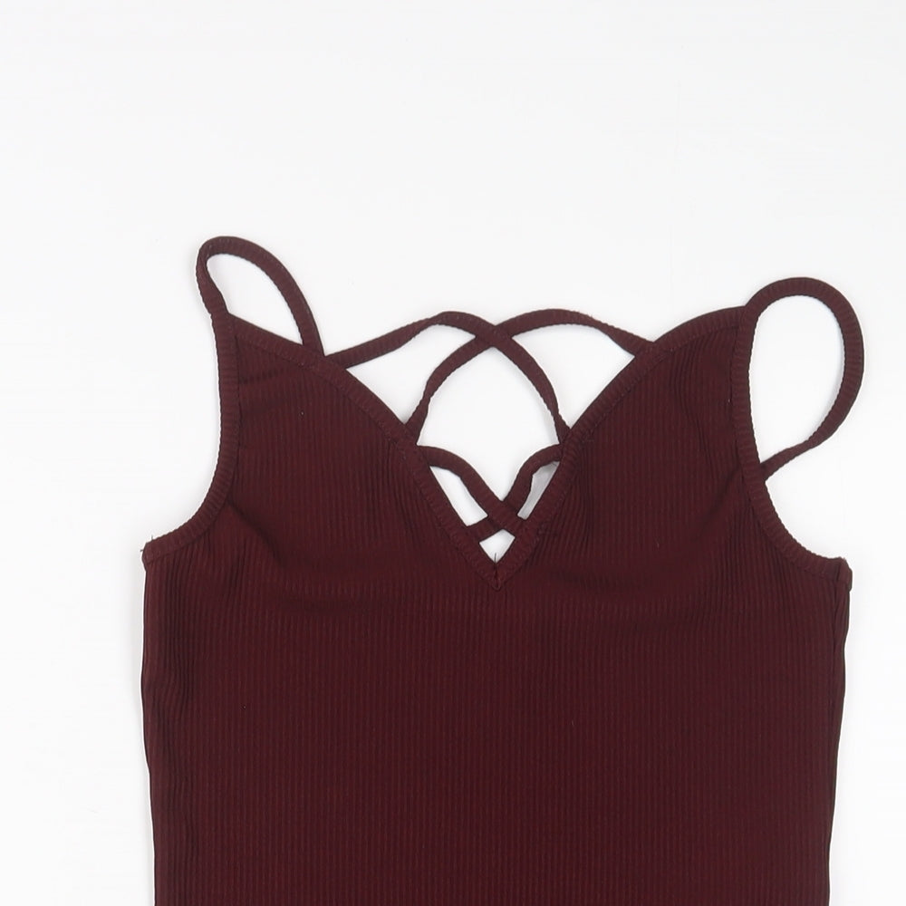 New Look Womens Red Polyester Bodysuit One-Piece Size 10 Snap