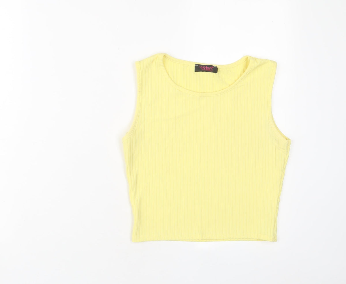 edge Womens Yellow Polyester Cropped Tank Size 8 Crew Neck