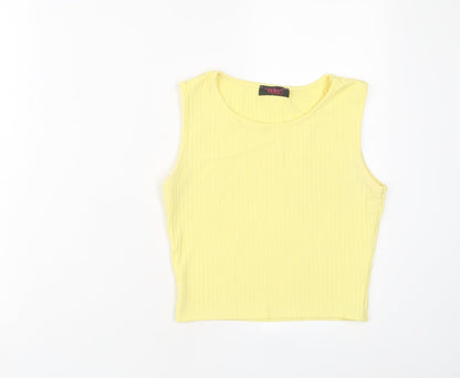 edge Womens Yellow Polyester Cropped Tank Size 8 Crew Neck