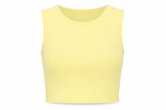 edge Womens Yellow Polyester Cropped Tank Size 8 Crew Neck
