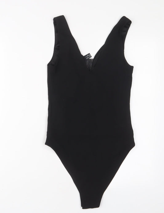 New Look Womens Black Polyester Bodysuit One-Piece Size 8 Snap