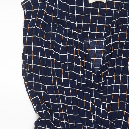 Louche Womens Blue Plaid Viscose A-Line Size 14 V-Neck Pullover