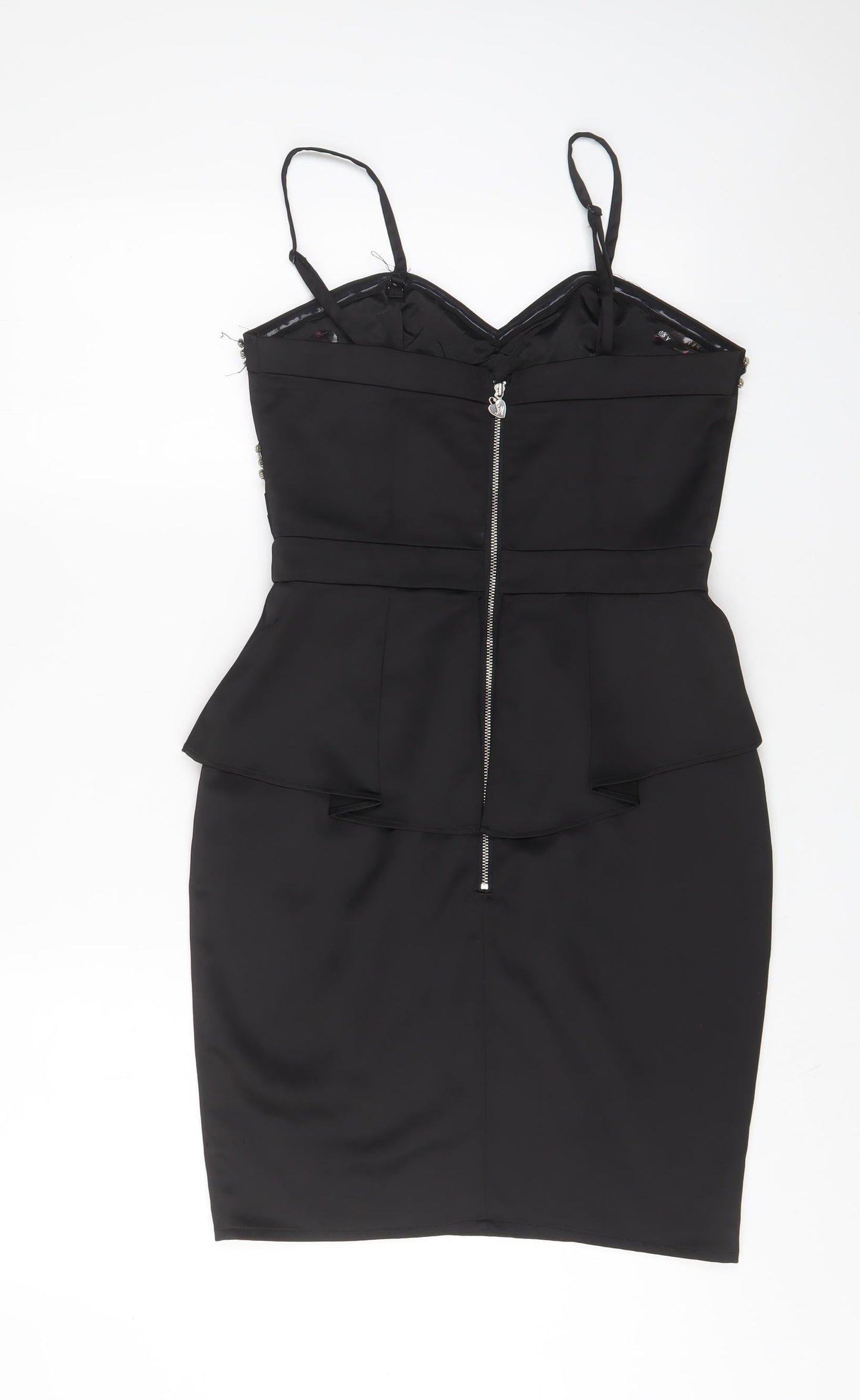 Lipsy Womens Black Polyester Bodycon Size 10 V-Neck Zip - Jewels