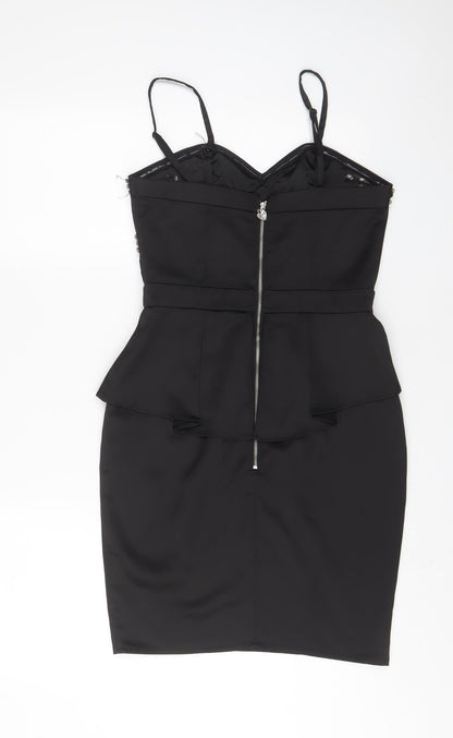 Lipsy Womens Black Polyester Bodycon Size 10 V-Neck Zip - Jewels