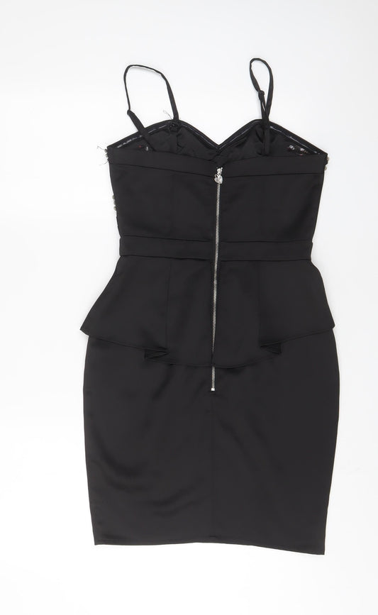 Lipsy Womens Black Polyester Bodycon Size 10 V-Neck Zip - Jewels