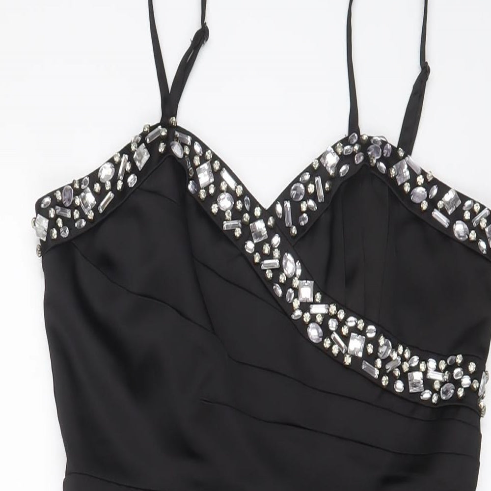 Lipsy Womens Black Polyester Bodycon Size 10 V-Neck Zip - Jewels
