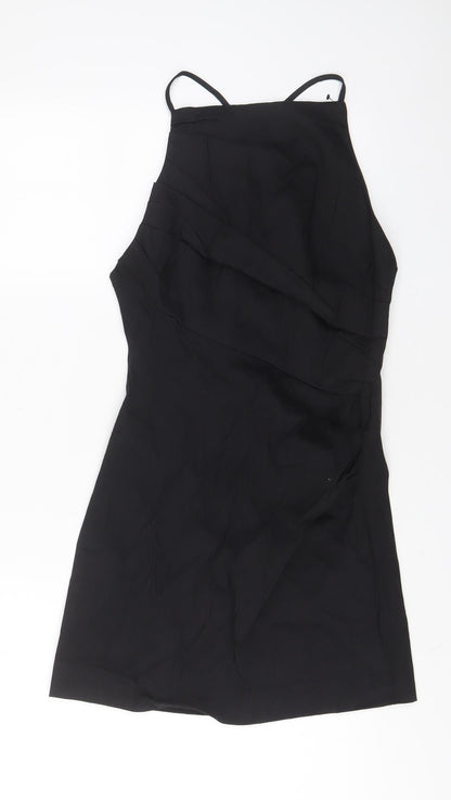 Zara Womens Black Cotton A-Line Size M Square Neck Zip - Crossback, Pleated