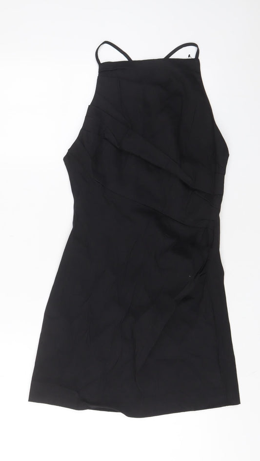 Zara Womens Black Cotton A-Line Size M Square Neck Zip - Crossback, Pleated
