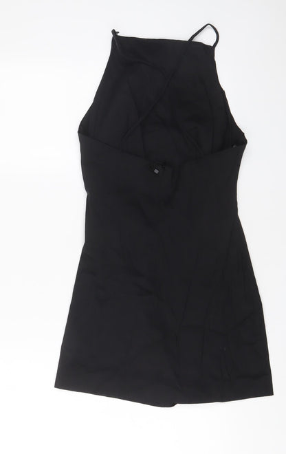 Zara Womens Black Cotton A-Line Size M Square Neck Zip - Crossback, Pleated