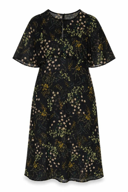 Zara Womens Black Floral Polyester A-Line Size S Crew Neck Button