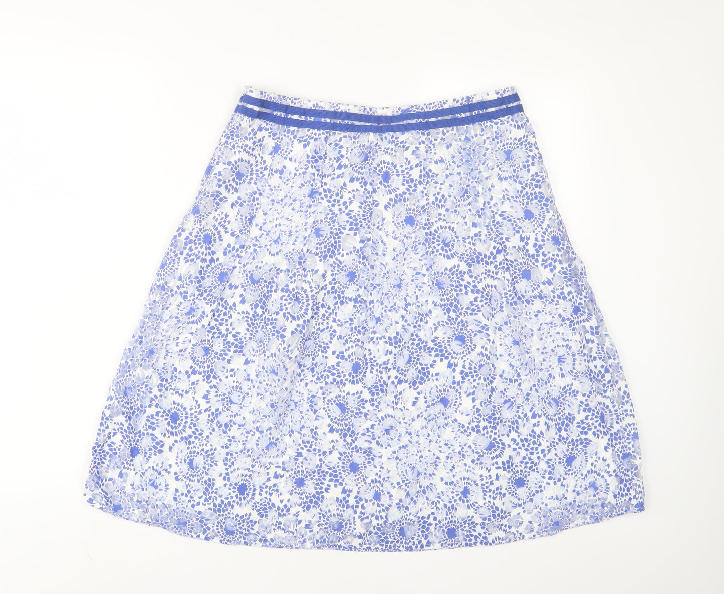 Per Una Womens Blue Geometric Cotton A-Line Skirt Size 12 Zip