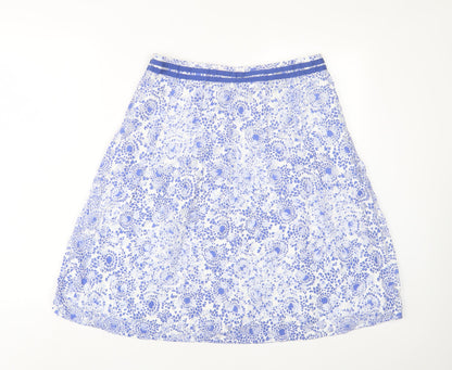 Per Una Womens Blue Geometric Cotton A-Line Skirt Size 12 Zip