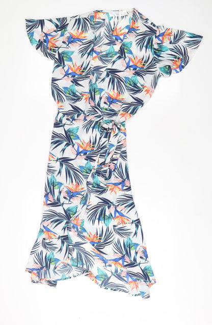 Time and Thru Womens Multicoloured Geometric Polyester Wrap Dress Size 4 V-Neck Tie - 4/6