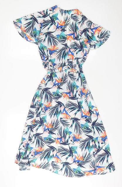 Time and Thru Womens Multicoloured Geometric Polyester Wrap Dress Size 4 V-Neck Tie - 4/6