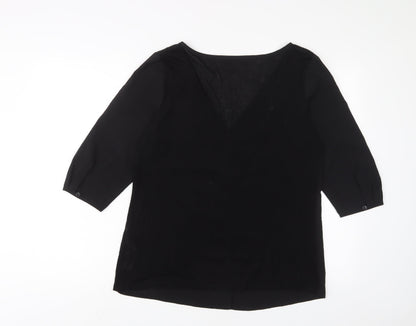 French Connection Womens Black Polyester Basic Button-Up Size L V-Neck