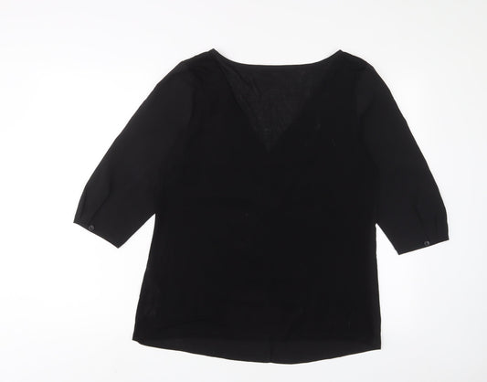 French Connection Womens Black Polyester Basic Button-Up Size L V-Neck