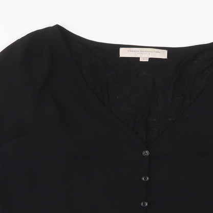 French Connection Womens Black Polyester Basic Button-Up Size L V-Neck