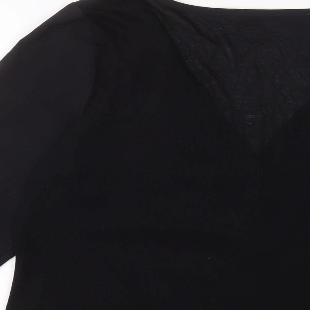 French Connection Womens Black Polyester Basic Button-Up Size L V-Neck