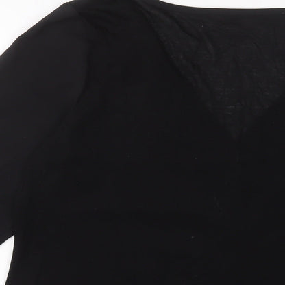 French Connection Womens Black Polyester Basic Button-Up Size L V-Neck