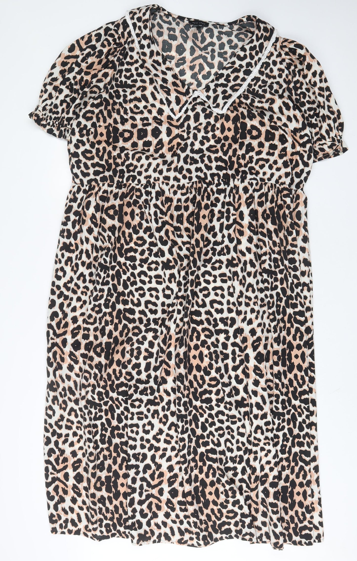New Look Womens Brown Animal Print Polyester A-Line Size 18 Collared Pullover