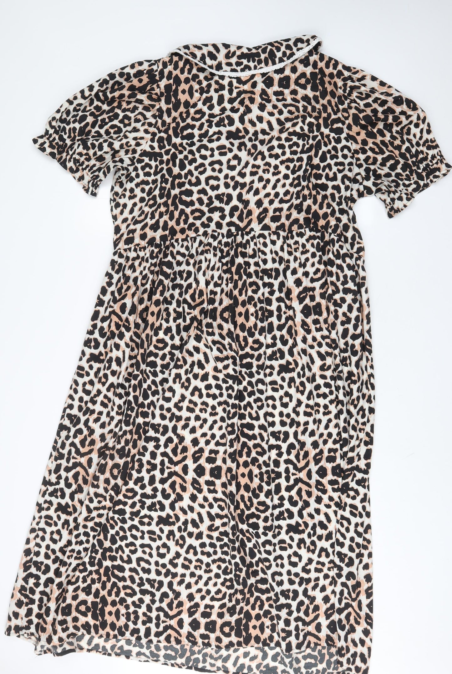 New Look Womens Brown Animal Print Polyester A-Line Size 18 Collared Pullover