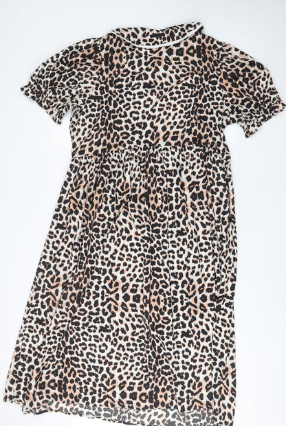 New Look Womens Brown Animal Print Polyester A-Line Size 18 Collared Pullover