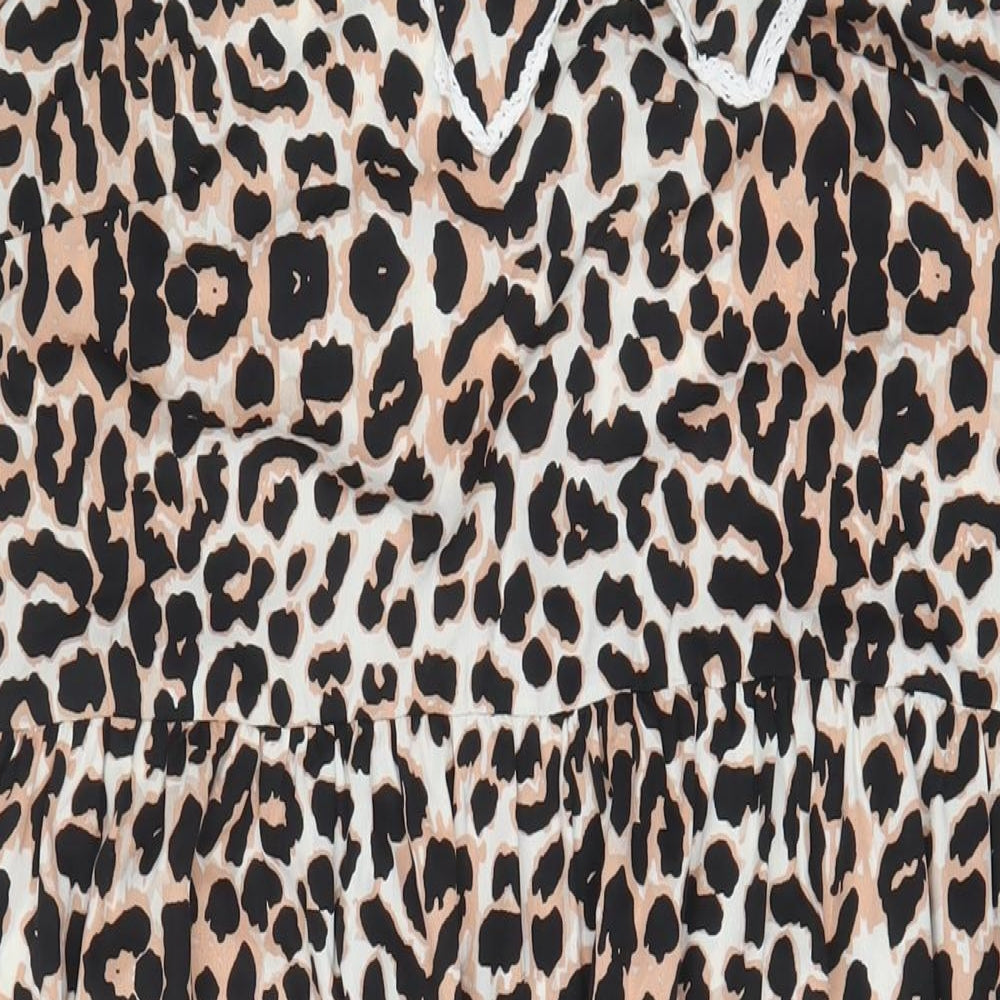 New Look Womens Brown Animal Print Polyester A-Line Size 18 Collared Pullover