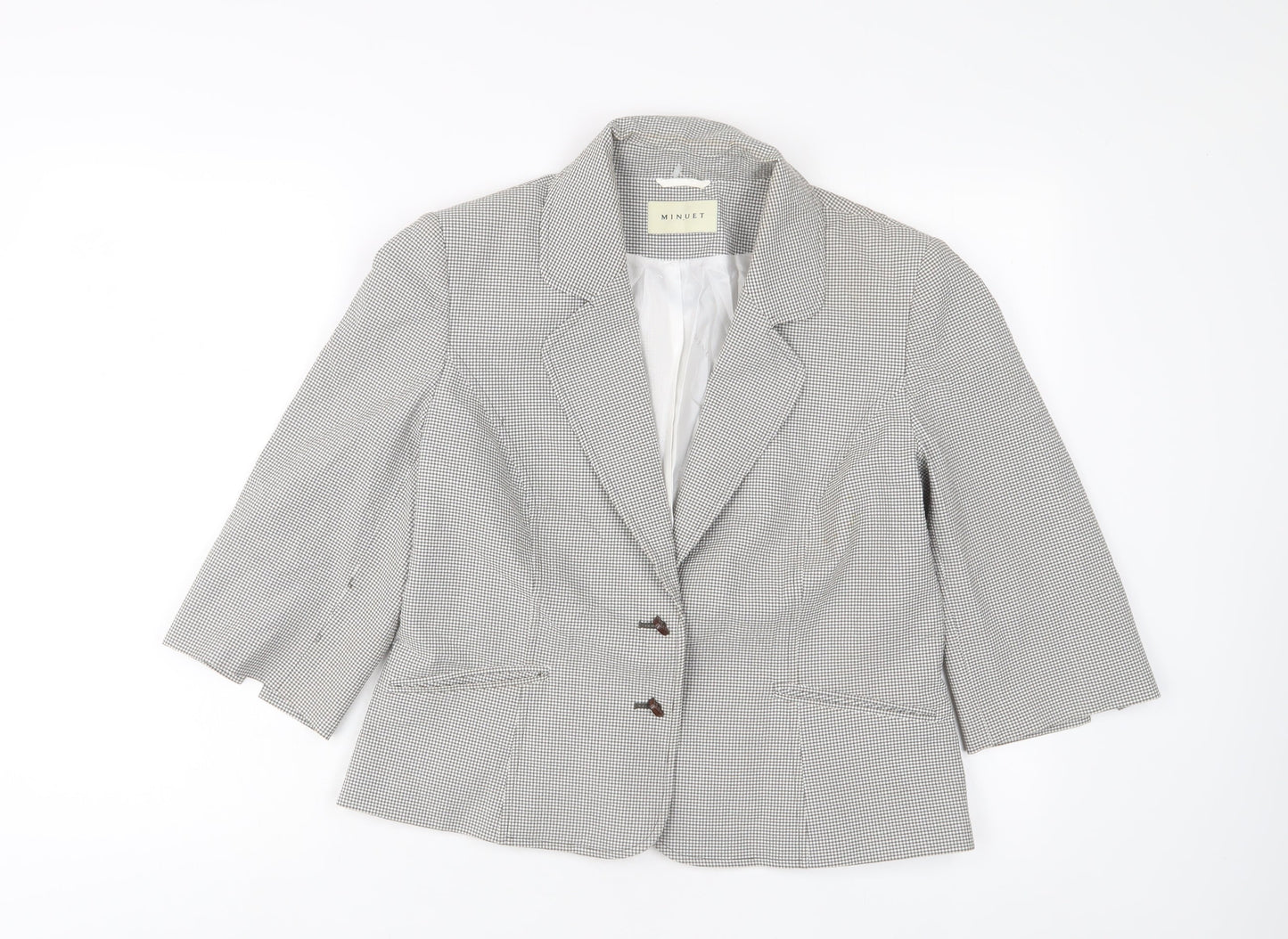 MinuET Womens Grey Plaid Jacket Blazer Size 14 Button